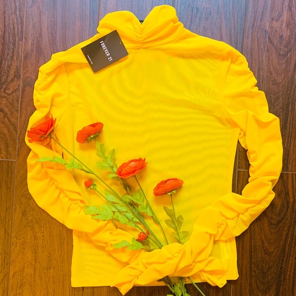 Forever 21 Tops - Forever 21- Sheer Yellow long sleeve top